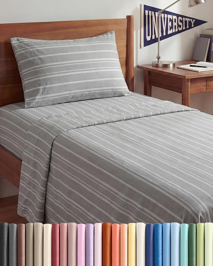 Twin XL Size 3 Piece Sheet Set - Comfy Breathable & Cooling Sheets - Hotel Luxury Bed Sheets for Women & Men - Deep Pockets, Easy-Fit, Soft & Wrinkle Free Sheets - Grey Stripes Oeko-Tex Bed Sheet Set