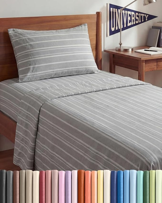 Twin XL Size 3 Piece Sheet Set - Comfy Breathable & Cooling Sheets - Hotel Luxury Bed Sheets for Women & Men - Deep Pockets, Easy-Fit, Soft & Wrinkle Free Sheets - Grey Stripes Oeko-Tex Bed Sheet Set