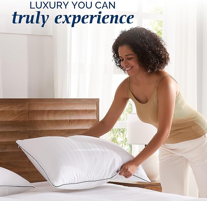 downluxe Goose Feather and Down Pillows - Hotel Collection Feather Pillows for Back, Stomach or Side Sleepers, Bed Pillows King Size Set of 2 (20"x36")