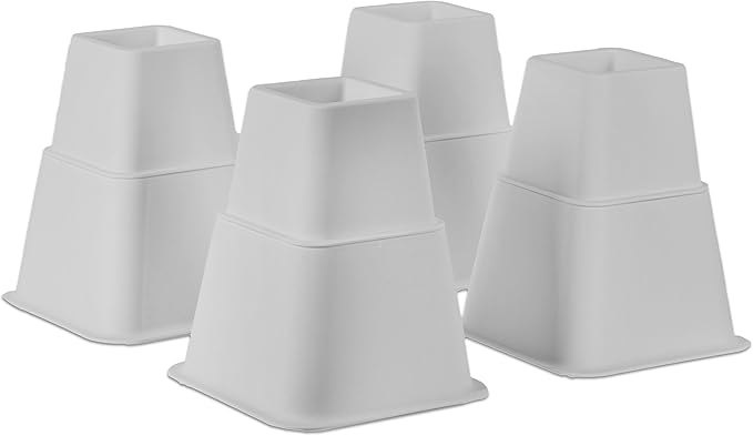 HOME IT Adjustable Bed Risers - Elevation in 3, 5 or 8 Inch - Heavy Duty Stackable Furniture Risers Supports 1,300 lbs - for Under-Bed Storage, College Dorms, Table and Couch, 4 Pack White