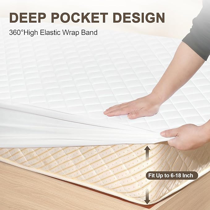 GUHER Waterproof Mattress Protector Twin XL Size,Breathable Bed Cover 3D Air Fabric Mattress Pad Cover,Noiseless＆Ultra-Soft Washable Bed Cover with 6"-14" Deep Pocket (White)