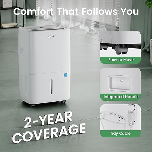 Waykar 80 Pints Energy Star Most Efficient Dehumidifier for up to 5,000 Sq. Ft. for Home, Basement and Large Room with Drain Hose and Water Tank