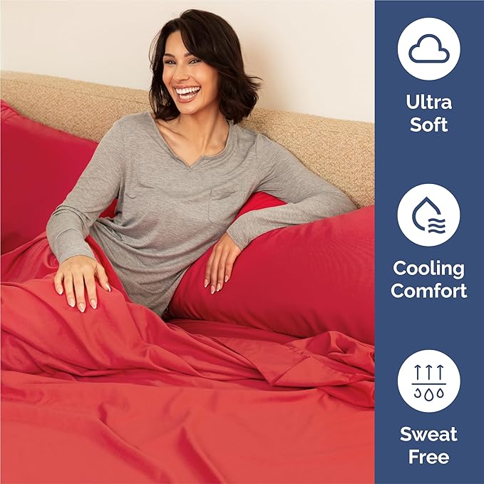 King 6 Piece Sheet Set - Comfy, Breathable & Cooling - Soft Hotel Luxury Bedding for Women, Men, Kids, Teens & Children - 1 Flat & 1 Fitted Sheet & 4 Pillowcases w/ Deep Pockets - Wrinkle Free - Red