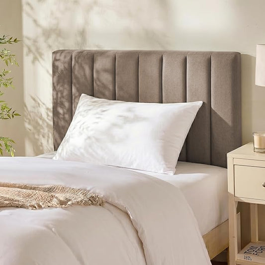 Hearth & Harbor Upholstered Twin Headboard - Easy Assemble Channel Stitched Headboard Twin Size - Wall Mounted Headboards with 3D Soundproof Wall Panels Peel & Stick Floating Headboards, Mocha