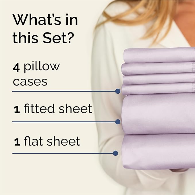 King 6 Piece Sheet Set - Comfy, Breathable & Cooling - Soft Hotel Luxury Bedding for Women, Men, Kids, Teens and Children - 1 Flat & 1 Fitted Sheet & 4 Pillowcases with Deep Pockets - Light Lavender