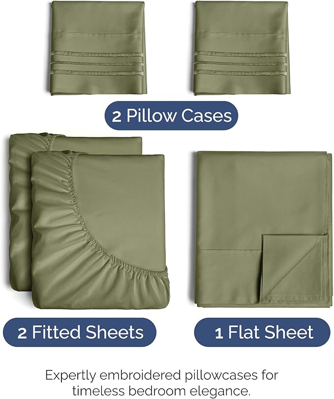 Split King Size 5 Piece Sheet Set - Comfy Breathable & Cooling Sheets - Hotel Luxury Bed Sheets for Women & Men - Deep Pockets, Easy-Fit, Soft & Wrinkle Free Sheets - Sage Green Oeko-Tex Bed Sheet Set