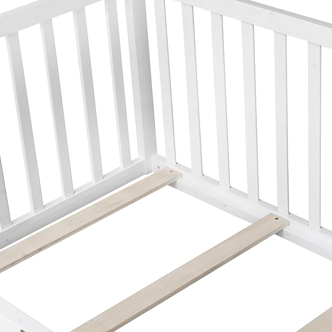 Bellemave Twin Size Montessori Floor Bed with 21.5" High Rails, Rubber Wood Twin Floor Bed with Slats, White