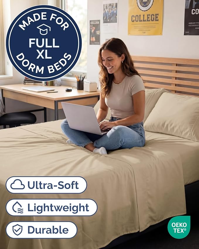 Full XL Bed Sheet - 4 Piece Full XL Bed Sheets Set - Ultra-Soft, Comfy, Breathable & Cooling - Hotel Luxury Bedding for Women & Men with Deep Pockets - Wrinkle Free & Fade Resistant - Oeko-Tex - Cream