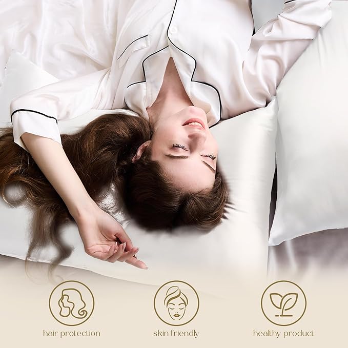 ZIMASILK 100% Pure Mulberry Silk Pillowcase 2 Pack, Soft and Smooth,Both Sides Premium Grade 6A Silk,600 Thread Count,with Hidden Zipper for Men and Women Family (Standard 20"x26", White)