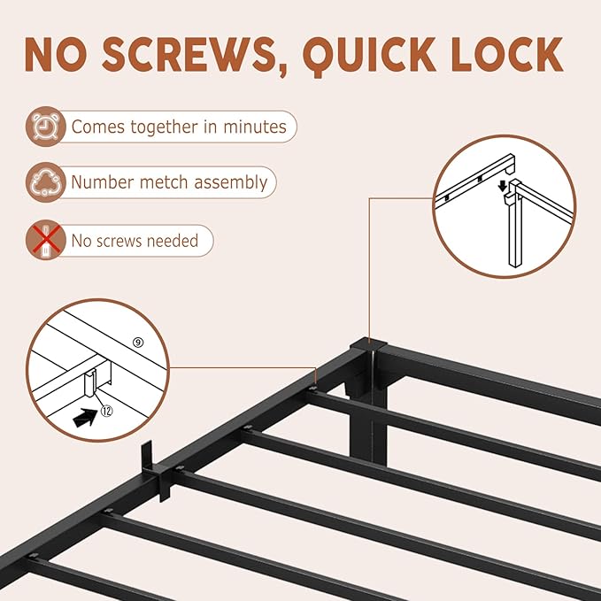 GarveeHome 8 Inch Queen Bed Frame, Heavy Duty Metal Platform Bed Frame with Reinforced Slats & 800 lbs Capacity, Easy Assembly, Noise Free, No Screws Needed,No Box Spring Needed