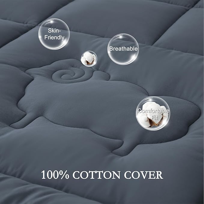 YOUR MOON 100% Wool Mattress Topper Twin Size, 800GSM Wool Filling, Thick Pillow Top Mattress Pad, Back Pain Relief Bed Topper with Cotton Cover, 16" Deep Pocket, 39"x75" (Gray)