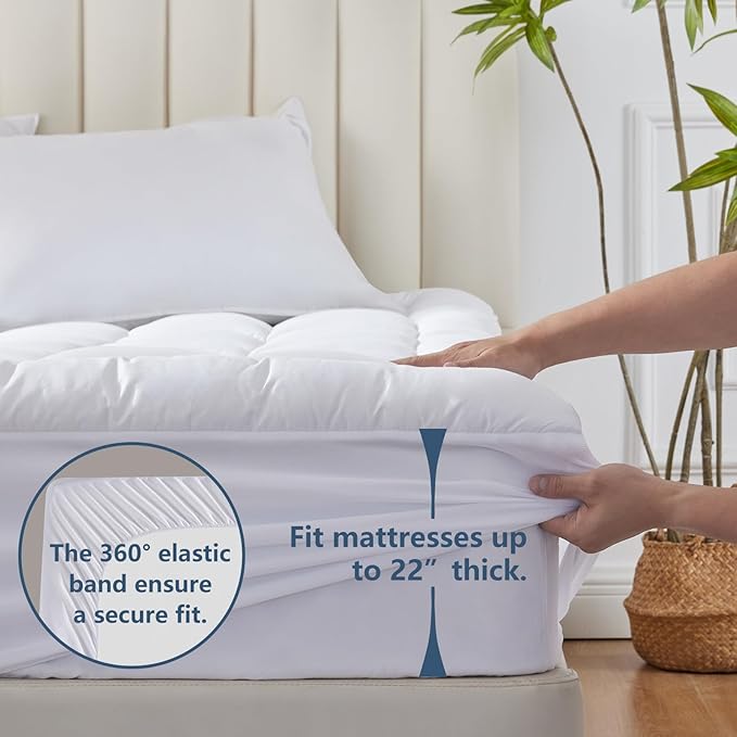 CozyLux California King Size Mattress Pad Pillow Top Cotton Cooling Mattress Topper 8-21" Deep Pocket Mattress Cover Quilted Fitted Cooling 450GSM Mattress Protector (72x84 inch,White)