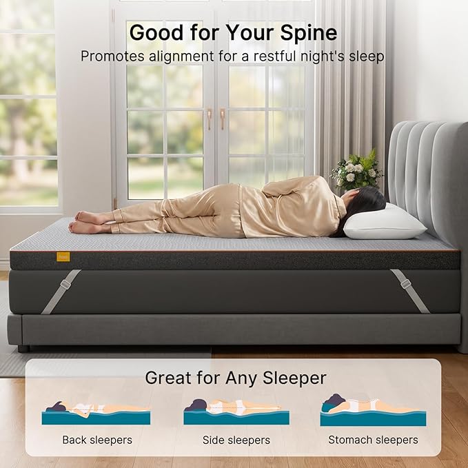 AMADA HOMEFURNISHING Dual Firmness Mattress Topper Queen, 3 Inch Split-Firm Bed Topper with Soft & Firm Zones, Memory Foam Mattress Pad for Back Pain, Non-Slip & Removable Cover