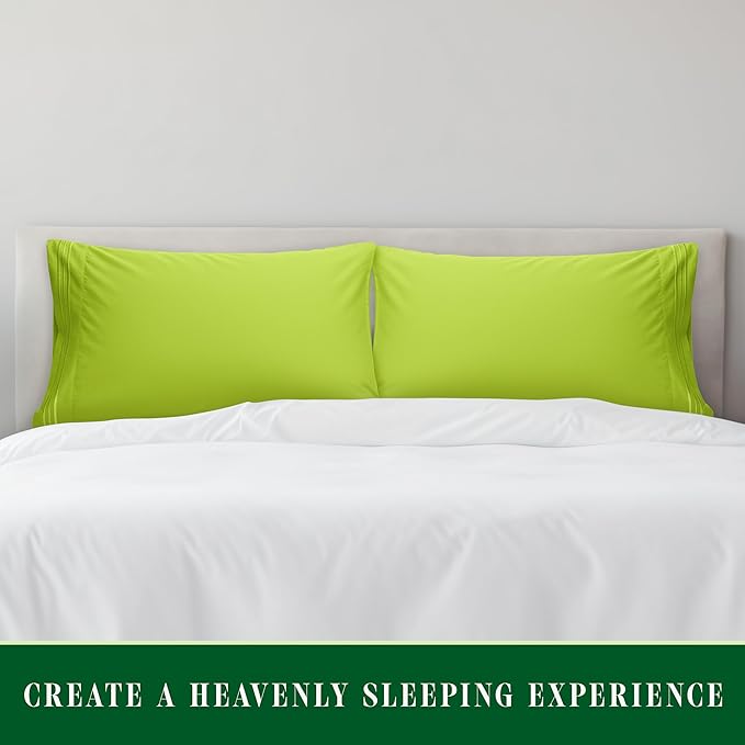 Elegant Comfort Luxury Ultra-Soft 2-Piece Pillowcase Set - 1500 Premium Hotel Quality Microfiber Double Brushed - Wrinkle Resistant, Standard/Queen, Lime