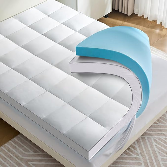 4 Inch Dual Layer Mattress Topper Twin Size, 2 Inch Cooling Gel Memory Foam and 2 Iinch Down Alternative Pillow Top Pad for Back Pain, with 8-21 Inch Deep Pocket