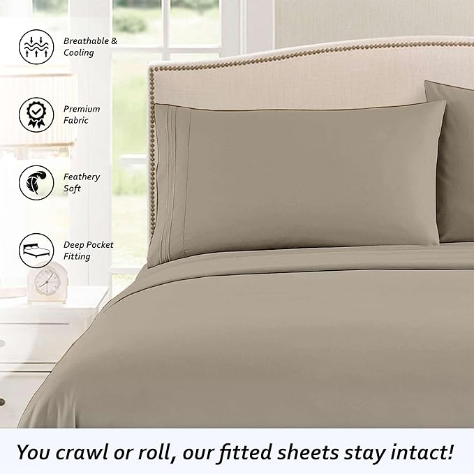 Rajlinen Short Queen RV Camper Sheet Set (60x75) – 100% Egyptian Cotton, Soft & Cooling, 16” Deep Pocket Fitted Sheet, Luxury Hotel Quality Bedding for RVs, Campers & Motorhomes (Beige Solid)