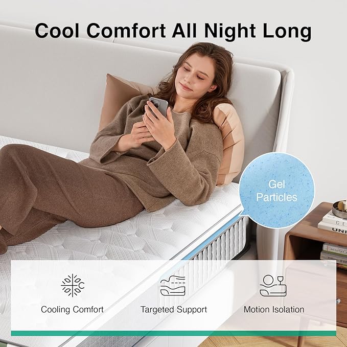 Novilla Twin Mattress 10 Inch,Twin Size Hybrid Mattress with Individually Wrapped Coils, Cool-Touch Nylon Cover & Cooling Gel Memory Foam for Spinal Alignment Mattresses in a Box CertiPUR-US Certified