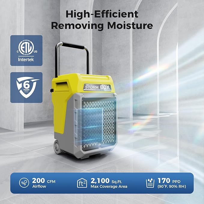 ALORAIR 170 PPD Commercial Dehumidifier with Pump & Drain Hose, LGR Industrial Use, Portable Dehumidifier with Wheels for Water Damage Restore, Carpet Drying, 6-Year Warranty, Storm 80X (Yellow)
