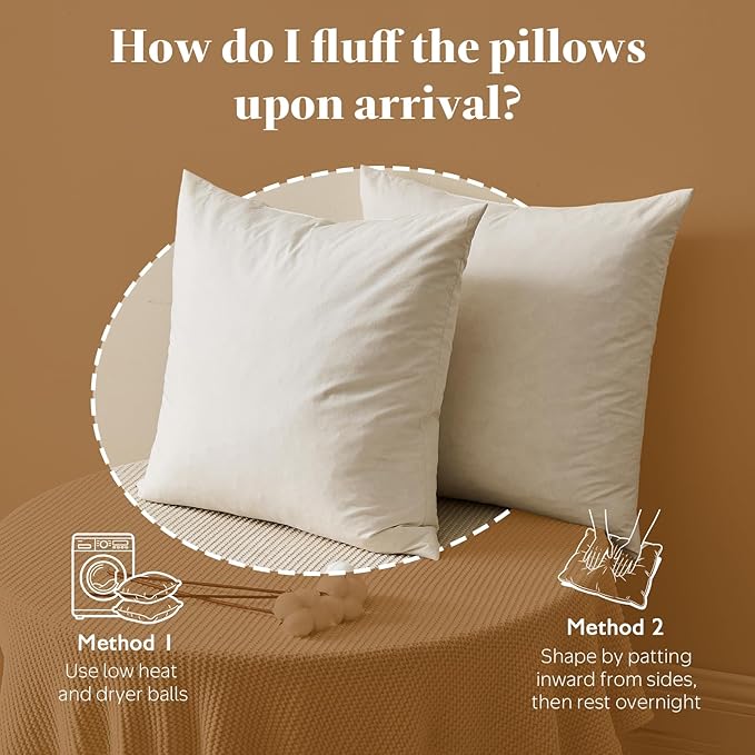 BPC 28x28 Down Feather Throw Pillow Inserts Set of 2, 100% Organic Cotton Cover, Soft Square Decorative Pillow for Sofa, Couch and Bed, White