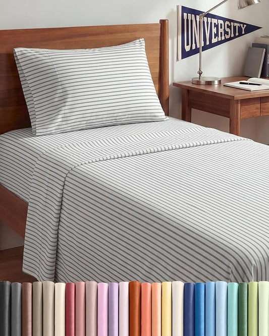 Twin XL Size 3 Piece Sheet Set - Comfy Breathable & Cooling Sheets - Hotel Luxury Bed Sheets for Women & Men - Deep Pockets, Easy-Fit, Soft & Wrinkle Free Sheets - Grey Stripes Oeko-Tex Bed Sheet Set