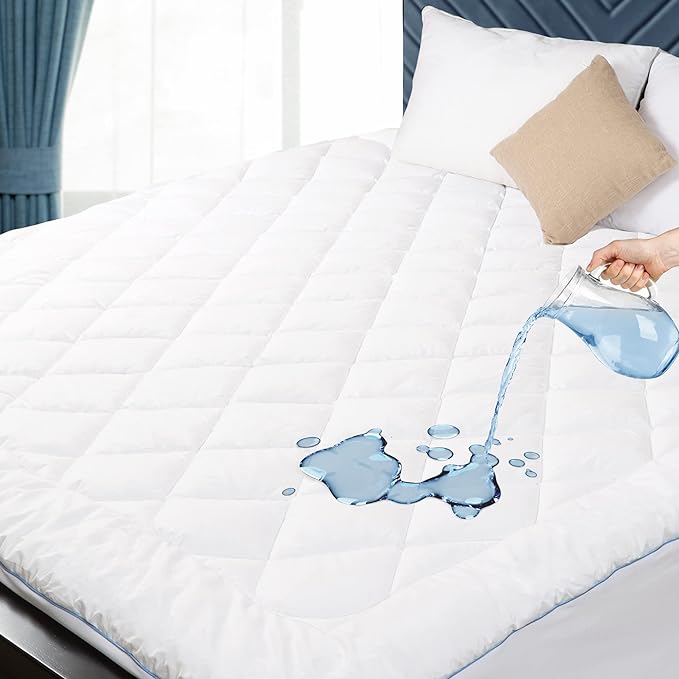 King Size Mattress Protector Waterproof Quilted Mattress Cover Cotton Mattress Pad Cover Extra Deep Pocket 18-22" Thin Version Hypoallergenic & Soft