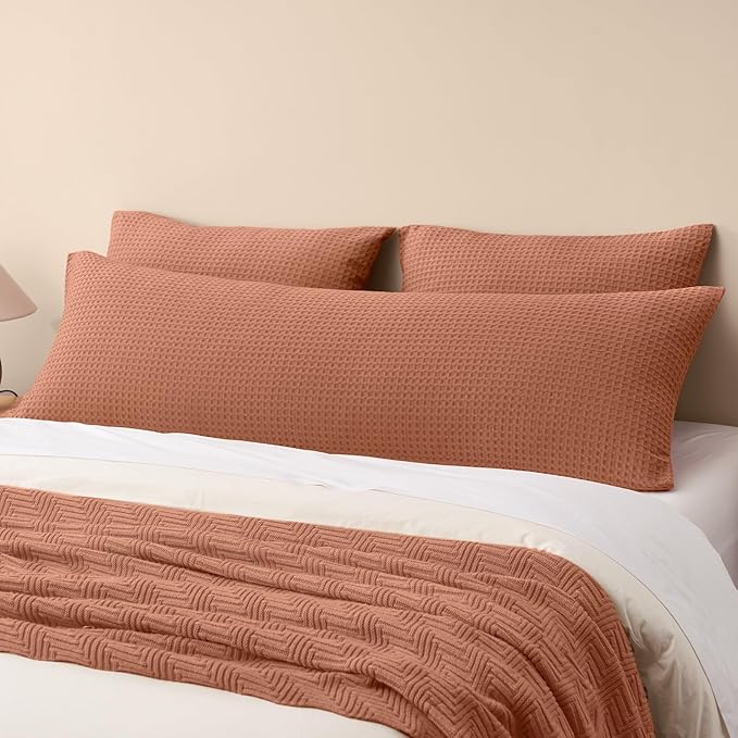 PHF Ultra Soft Waffle Weave Body Pillowcase with Zipper, No Insert, 1Pack 20" x 54" Pillow Sham, Breathable & Skin-Friendly Body Pillow case, Stylish Decorative Bed Pillow Cover, Burnt Umber