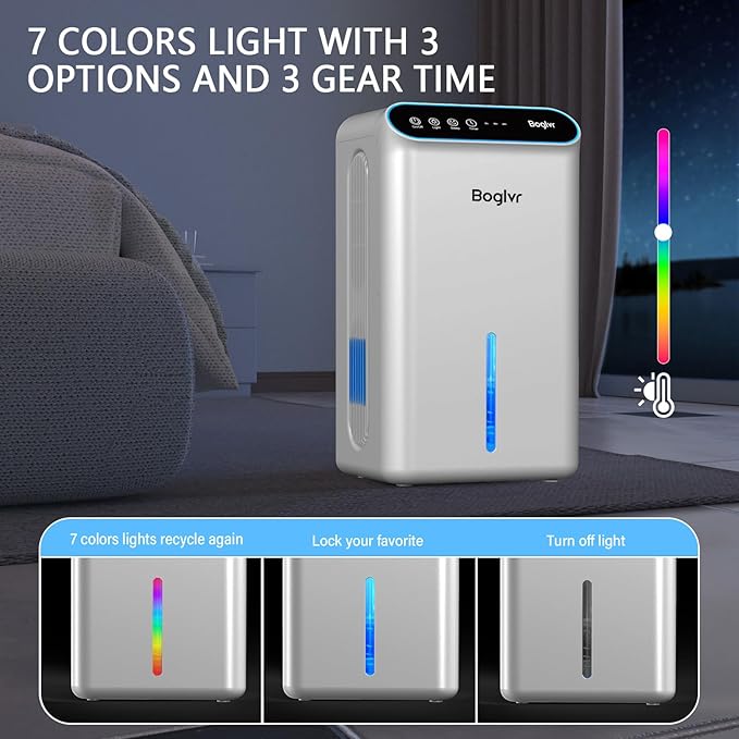 Dehumidifier for Home, 85 OZ Water Tank, (800sq.ft) Small Dehumidifiers for Bathroom Bedroom Basement with Drain Hose, Auto Shut Off, 3 Gear Timer, Sleep Mode, 7 Colors LED Light