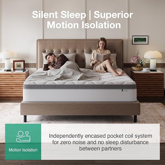 Novilla King Size Mattress, 12 Inch Hybrid Medium Mattress, Comfort Foam & Pocket Coils for Pressure Relief, Low Motion Transfer & Enhanced Edge Support, CertiPUR‑US Certified, Mattress in a Box