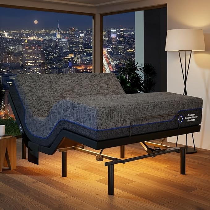 Marsail Queen Adjustable Bed Frame with Head & Foot Incline, Wireless Remote, 4 USB Ports & LED Night Light, Electric Adjustable Bed Base with 4 Height Options