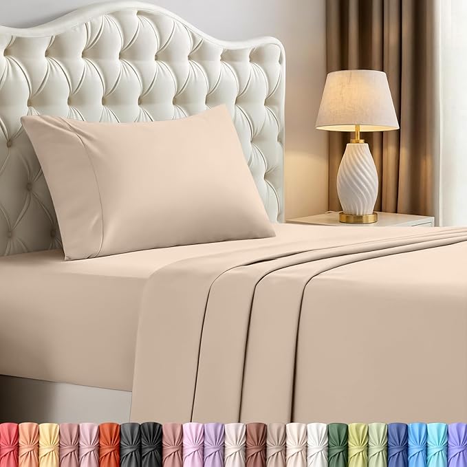 Utopia Bedding Twin Sheet Set – 3 Piece Bed Sheets for Twin Size Bed, Soft and Breathable Microfiber, Includes 1 Fitted Sheet, 1 Flat Sheet and 1 Pillowcase – Oeko Tex (Beige)