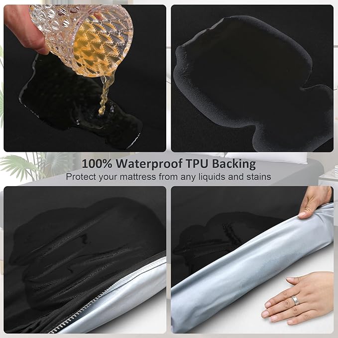 Twin Mattress Protector Waterproof, Fitted Sheet Style Breathable Mattress Cover with Deep Pocket Fits Up to 18'', Machine Washable Noiseless Bed Cover for Kids Adults Pets (Black, 39'' X 75'')
