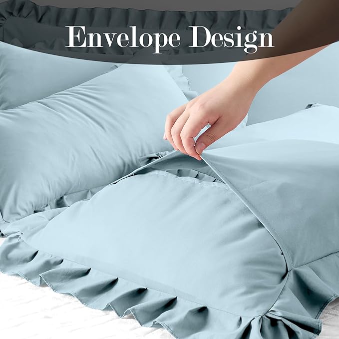 Ruffle Pillow Cases King Size Set of 2 – Soft Wrinkle Resistant Brushed Microfiber Ruffled Pillowcases –Envelope Pillow Shams Cover Festive Gift for Hotels, Guest Rooms 20x36 Inch (Baby Blue)