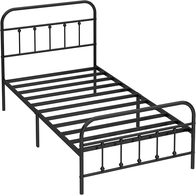 Kujielan Metal Bed Frame - Structurally Stable Heavy Duty Steel Slat Supported Twin Bed Frames,No Box Spring Needed for Easy Removal and Transport.