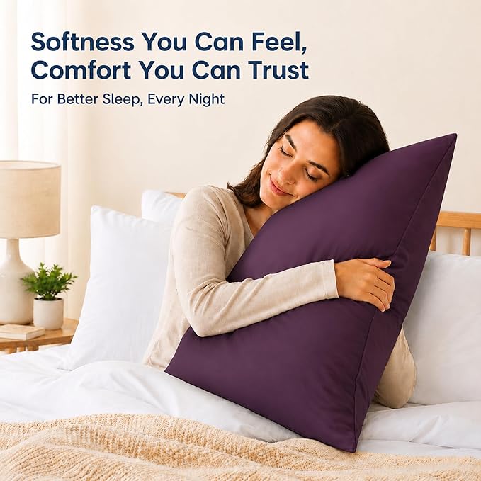 ZPECC Pillow Cases Queen Size Set of 4, 20x30 Envelope Closure Pillowcases, Soft Plain Brushed Microfiber Covers Hypoallergenic Breathable, Dark Purple