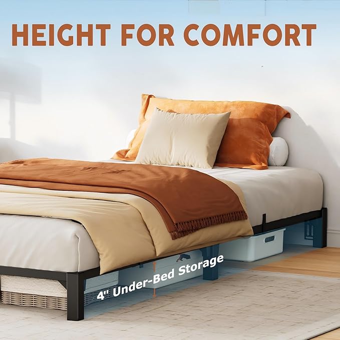 GarveeHome 6 in Twin Bed Frame, Heavy Duty Metal Platform Bed Frame with Durable Iron Slat Support and Legs, No Box Spring Required, No Screws Needed, Support Up to 800 LBS
