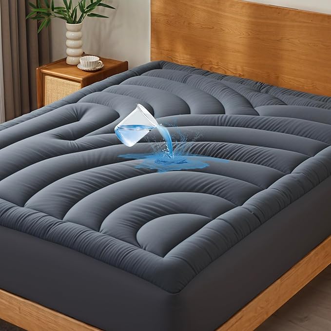 Waterproof Mattress Pad California King, Quilted Fitted Cal King Mattress Topper, Five-Layers Noiseless Mattress Protector Cover with 8"-21" Deep Pocket, Machine Washable, Grey, 72x84