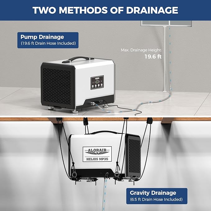 ALORAIR 70 Pints Crawl Space Dehumidifier with Pump and Drain Hose, Compact Basement & Commercial Dehumidifier for Water Damage Restoration, Covers Up to 1,000 Sq. Ft., 6-Year Limited Warranty