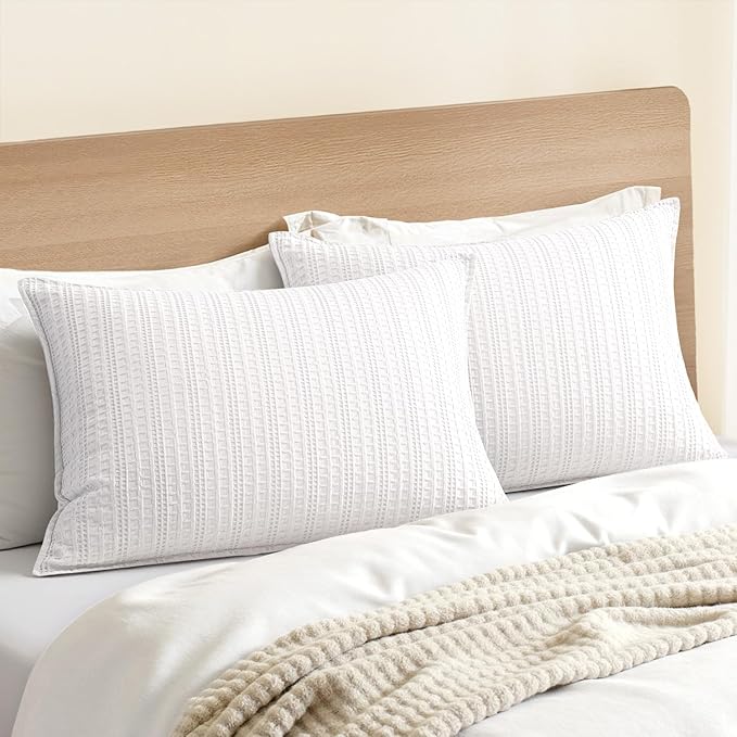 100% Cotton Waffle Pillow Shams King Size, 2 Pack 20x36 Decorative Pillow Covers for Bed Couch Sofa, Neutral Weave Cushion Cases Modern Farmhouse Home Decor, White