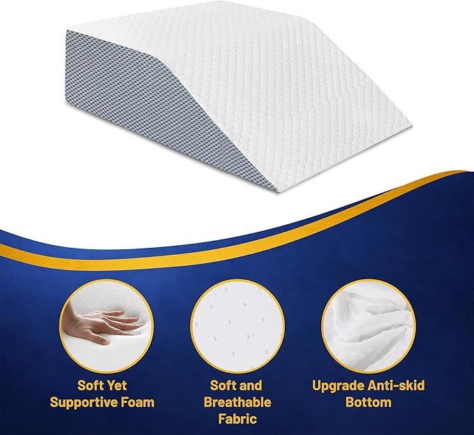 Greaton, Leg Wedge Elevation Pillow for Blood Circulation | Relieved & Recovers Foot and Ankle Injuries | Pillows for Swelling | Multi-Purpose | Chic Jacquard Cover, 8”x16”x23”, White