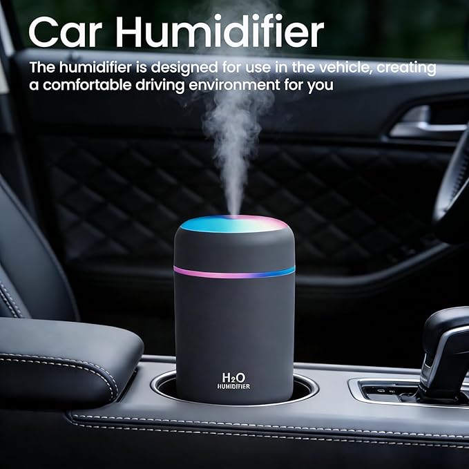 Portable Colorful Cool Mini Humidifier,Aroma Essential USB Personal Desktop Humidifier,. Perfect for Bedroom, Office & Car(300ml, White) (grey)