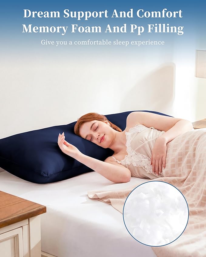 YZ HOME Memory Foam Body Pillow Insert - Full Body Pillow for Adults - Soft Large Long Bed Pillow for Side Sleeper (Navy, 20 Inchx54 Inch)