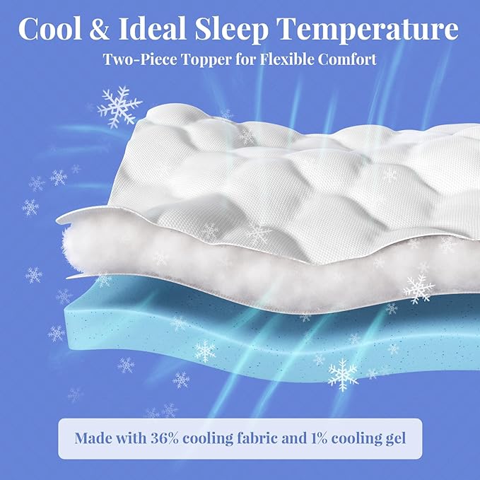 OhGeni Cooling 4 lnch King Size Dual Layer Mattress Topper, 2 Inch Gel Memory Foam, 2 Inch Soft Breathable Pillow Top Pad, Bedroom Mattresses Cover, Extra Comfortable Sleep and Back Pain Relief