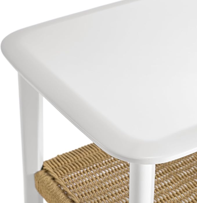 Alaterre Furniture Calais 2-Tier Small End Table with Woven Storage Shelf – Set of 2 Mid Century Modern Wooden Nightstand or Side Table for Small Spaces, Living Room & Bedroom (White)