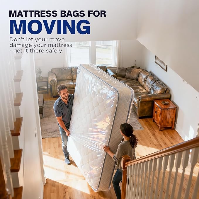 2 Pack Mattress Bags for Moving & Storage - 107" x 78" x 14'' for King/Queen Size, Waterproof & Tear-Resistant, 4 MIL Heavy Duty Mattress Cover Moving Supplies