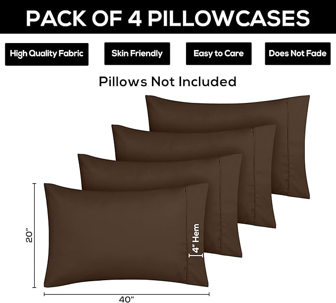 Utopia Bedding King Pillow Cases - 4 Pack - Envelope Closure - Soft Brushed Microfiber Fabric - Shrinkage and Fade Resistant Pillow Covers King Size 20 X 40 Inches (King, Brown)