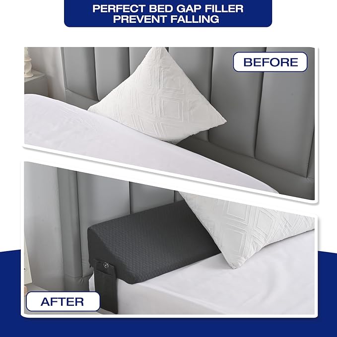 Queen Bed Wedge Pillow for Headboard Gap Filler, Long Triangle Wedges Bolster Nora Pillows for Sleepping,Between Mattress and Headboards,Must Have Home Essentials,Bedding Sets Collections Beds Decor