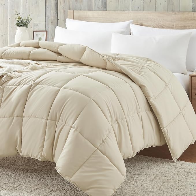 Homelike Moment Twin Comforter Duvet Insert - Beige Down Alternative Bed Comforter Twin Size, Lightweight Bedding Comforters Quilted Soft All Season Beige