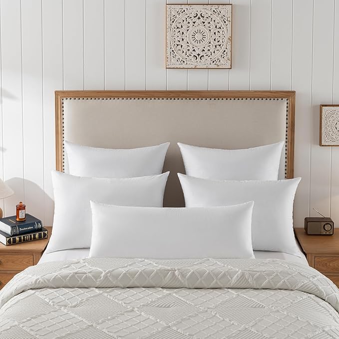 basic home® King Size Goose Feather & Down Bed Pillow - 100% Odorless Sleep Pillow for Neck Support & Cooling Comfort - 233TC Cotton Cover with Anti-Poke Liner King 20x36