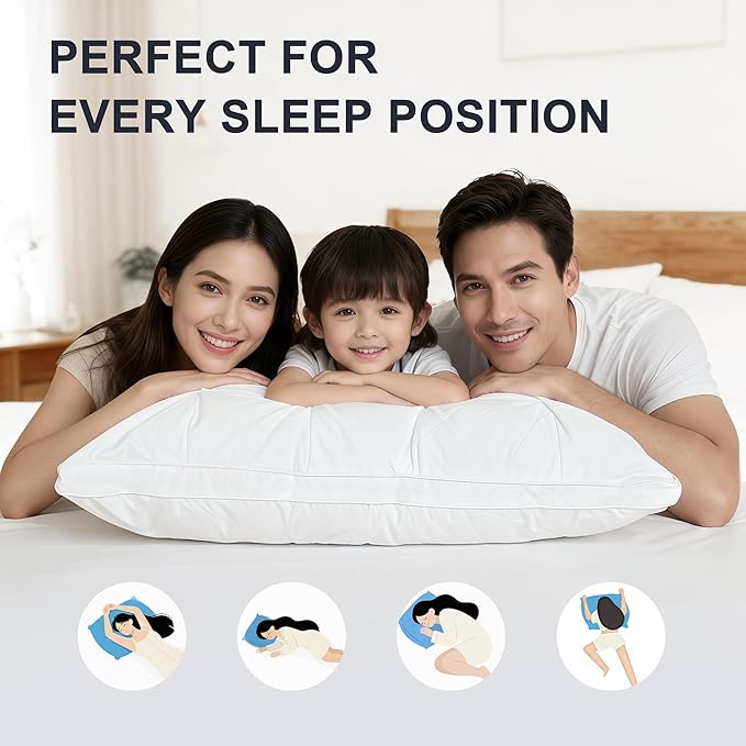 Support Bed Pillow Queen Size Set of 2 – Super Soft Down-Alternative Filling with Cotton Cover, Hotel Quality for Side Sleepers, Breathable & Oeko-TEX Certified