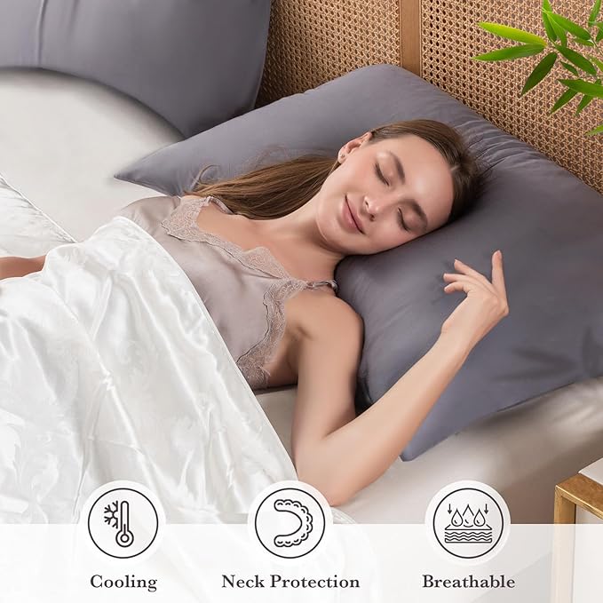 Curved Pillow Case King Size, Side Sleeper Pillow Cases Cover Cooling Rayon Derived from Bamboo with Zipper for hot Sleepers Hair and Skin, Breathable Silky Soft Pillowcase 1 Pack 20 * 36 Inches